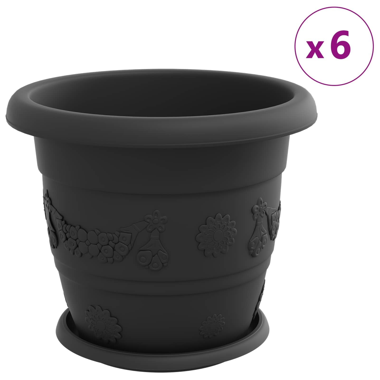 24er Set Blumentöpfe Schwarz Ø 30 x 25 cm, Runde Pflanzgefäße aus Kunststoff für Innen und Außen, Moderne Pflanzkübel mit Entwässerungslöchern für Garten Balkon und Terrasse