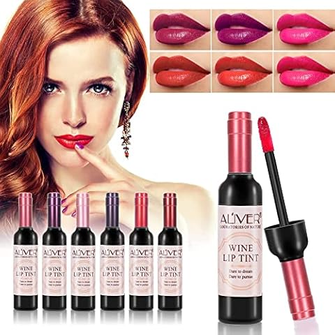 6 Farben Lipgloss Set, Wine Lip Tint, Wasserdichte Matt Lippenstift Set Cover