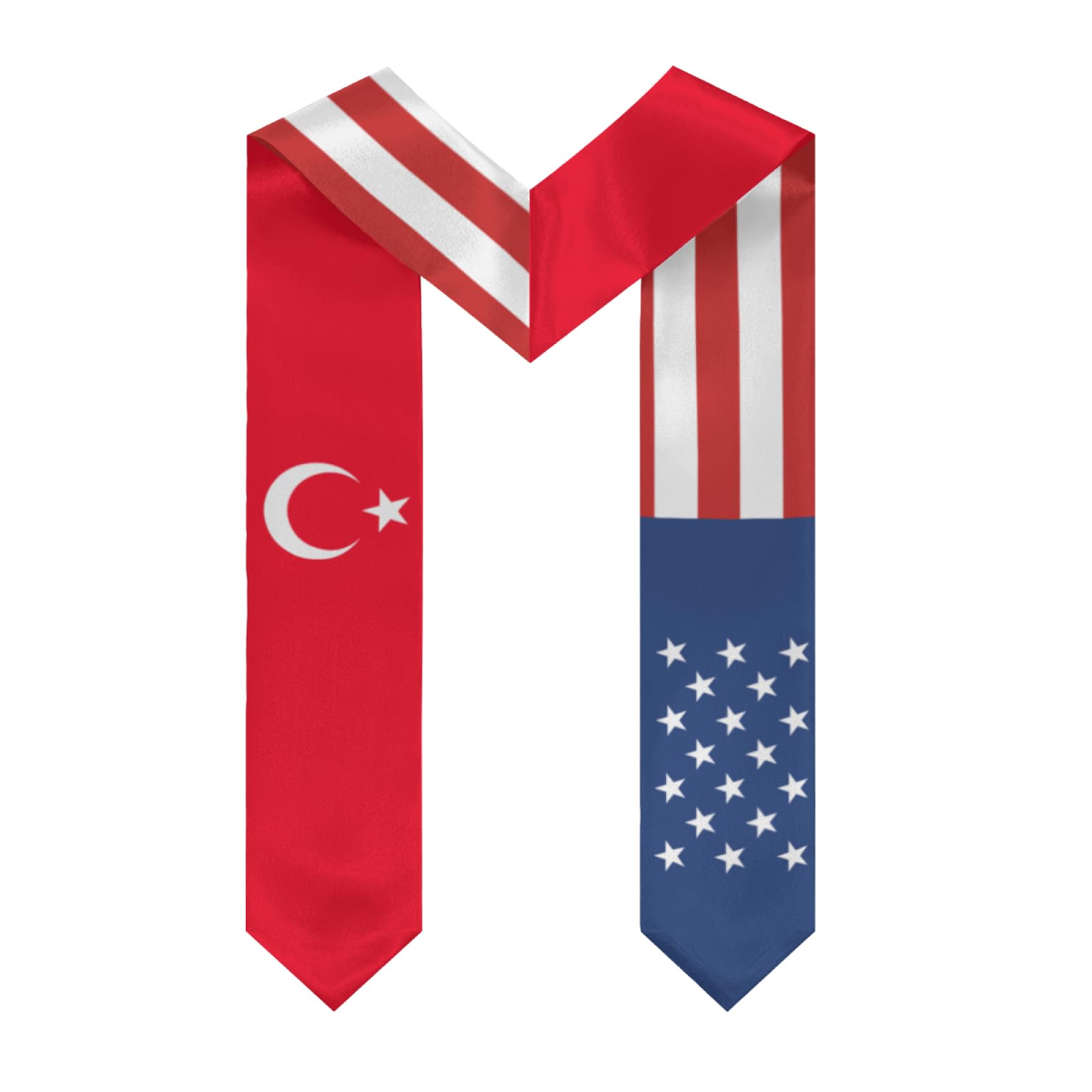 America Turkey Turkish Flag Graduation Stole Sash Shawl for Men Women Thickened V-Neck Scarf for International Students Teachers Study Aboard Graduate Gift 72 inches Unisex