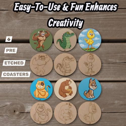 Image of BAGJI TOYS DIY Coaster Painting Kit for Kids & Adults - 6 Pre-Marked Wooden Tea Coasters with Stand, 12 Non-Toxic Water Base Colours & 1 Brush - Mandala Art & Craft DIY Set - Beginner Friendly Painting Craft Kit, Birthday & Gift Activity (MNDB1)