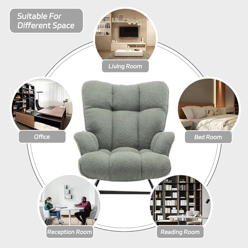 Image of Rocking Chair Nursery Teddy Upholstered Glider Rocker Rocking Accent Chair Padded Seat with High Backrest Armchair Comfy Side Chair for Living Room Bedroom Offices (Green Teddy)