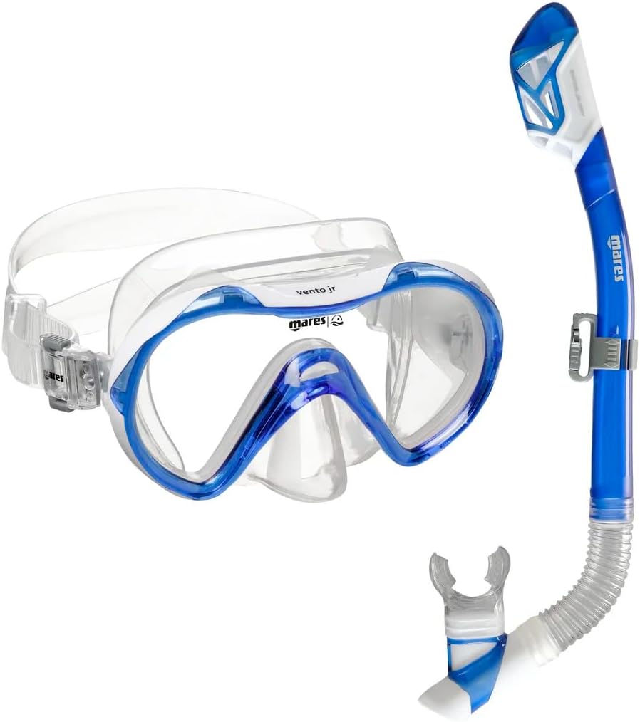 Mares Junior Combo Vento Jr Dry Snorkeling Gear Set, Single-Lens Silicone Mask & Dry-Top Flexible Snorkel Set for Ages 8-14, 411820