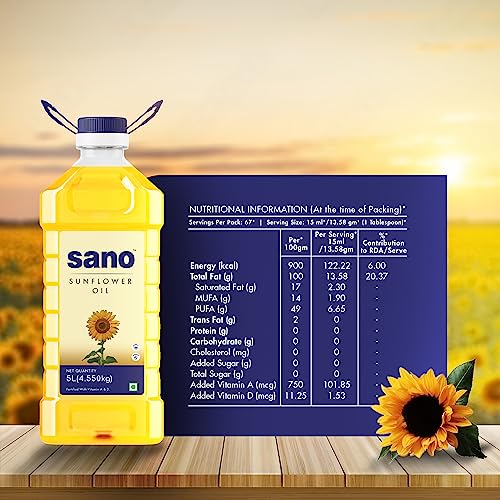 Image of Sano Sunflower Oil 5+1 Litre Pet Bottle - Pure, Nutrient-Rich Cooking Oil with High Smoke Point - Ideal for Frying, Sauteing, and Baking - Pack of 2 Bottles