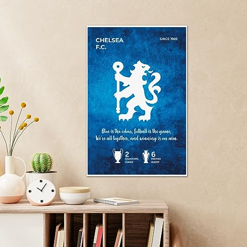 Image of TenorArts Chelsea FC Poster White Club Logo Wall Poster with Thick 300 GSM Matt Finish Paper (18inches x 12inches)