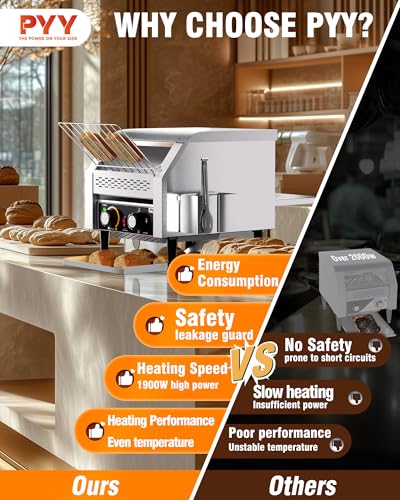Image of PYY Commercial Conveyor Toaster 300pcs /h - Electric Conveyor Belt Toaster for Toast, Bun, Bagel, Bread, Heavy Duty Stainless Steel Toaster Oven for Restaurant, Bakery, Buffet Use