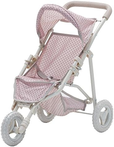 Olivia's Little World Baby Doll Jogging Stroller Polka Dots Princess Collection, Doll Pram for 18" Dolls, Foldable Stroller, Pink & Gray