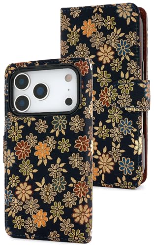 iPhone17Pro対応 手帳型ケース 着物柄 和柄 和風 おしゃれ 可愛い ソフトケース TPU 京都西陣 金襴生地 花 カードポケット ストラップホール 【 A 】