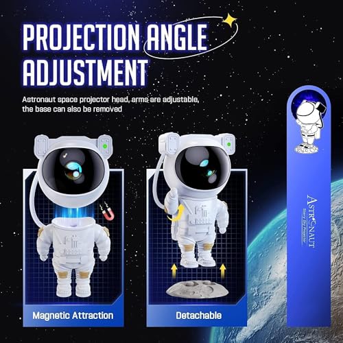 Image of Astronaut Star Projector Galaxy Night Light - 360 Rotating Nebula Lamp with Remote Control & Timer - Space Theme LED Light for Kids Bedroom, Home Decor & Gifts - Multicolor
