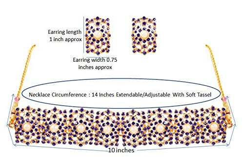 Image of Touchstone Mughal Jali Collection Gold Tone Indian Mughal Bollywood White Diamante Jewelry Choker Set for Women
