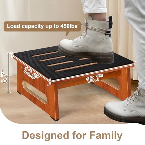 Image of Step Stool, Bed Steps for High Beds for Adults with Non-Slip Rubber Stepping Surface and Handles, 450 LBS Capacity for Bedroom Kitchen Bathroom, or Bedside, Senior Support (Brown)