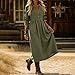 Cotton Linen Casual Dress for Women 3/4 Sleeve V Neck Button Loose Fit Dress Business Casual Fashion Midi Dresses S-2XL Army Green