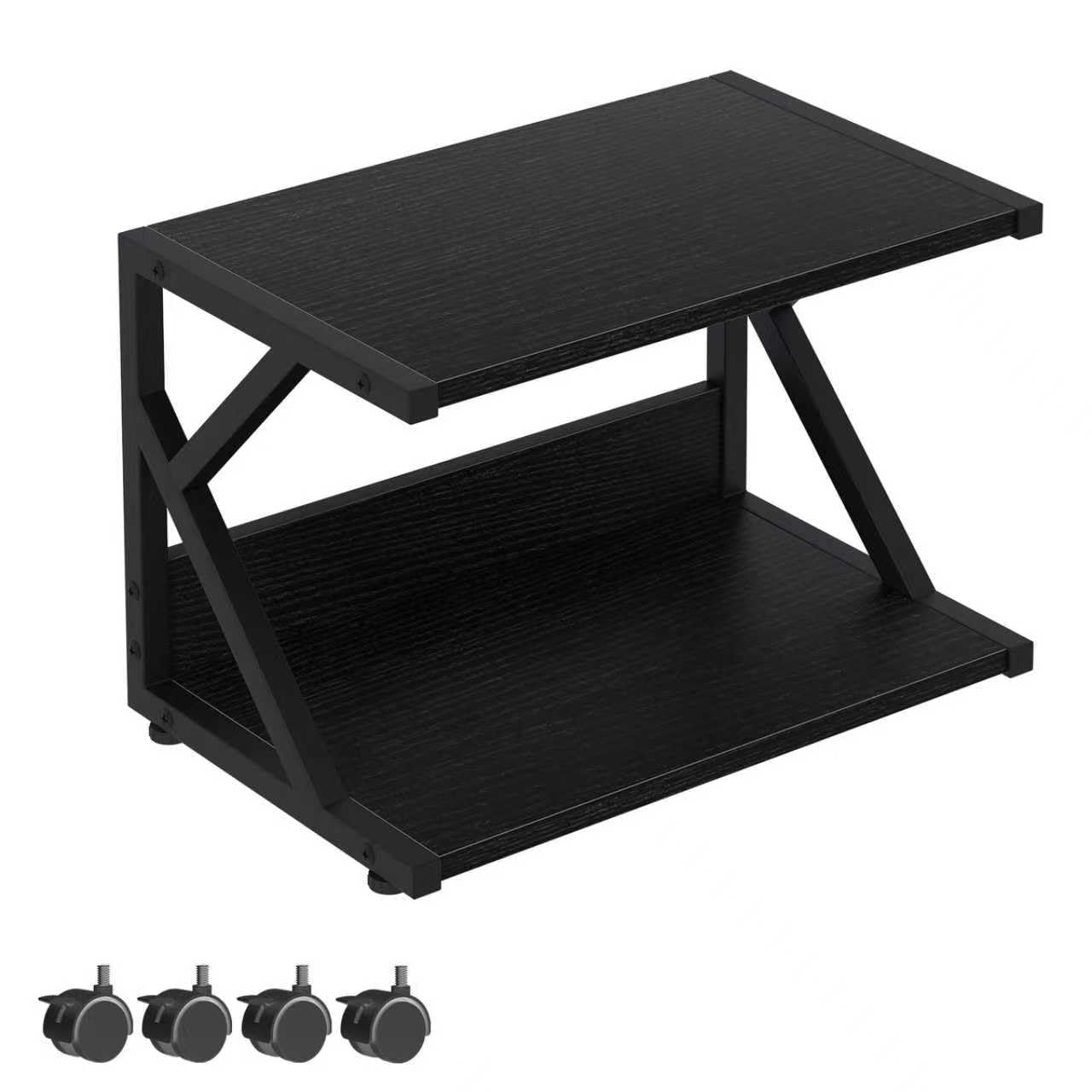 Garden 4 you 2 Tier Desktop Printer Stand,Under Desk Printer Trolley, Multi-Purpose Printer Cart Organizer,Wooden Storage Shelf with 4 Wheels for Folders,Books,for Fax Machine,Home Office(black)