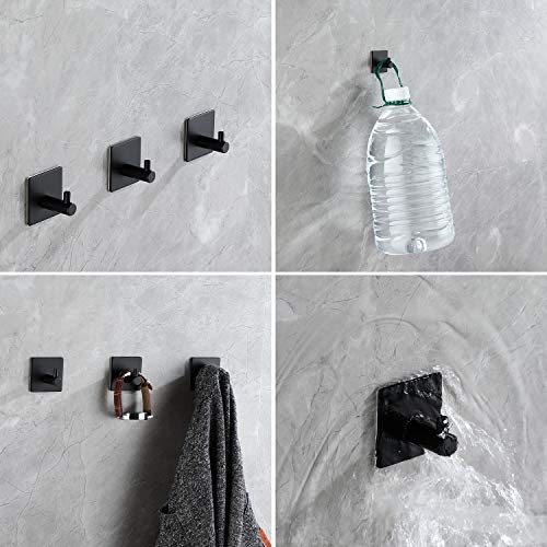 6-Pack Adhesive Hooks for Hanging, Heavy Duty Wall Hooks for Coats, Towel - Stainless Steel - Self Adhesive Utility Hooks Wall Mount for Bathroom Shower Home Door Kitchen, Black - Thumbnail 6