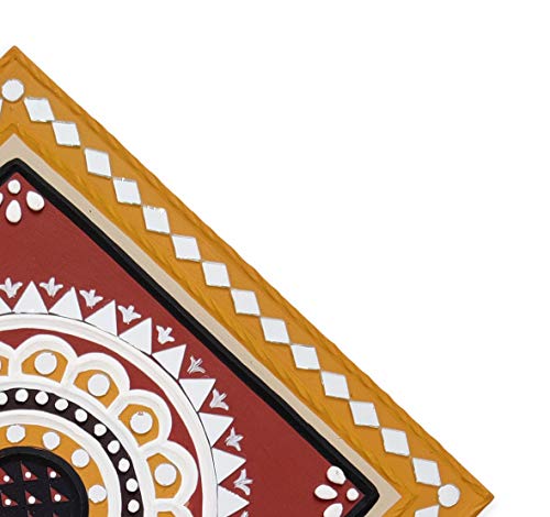Image of Ethnics of Kutch Traditional Kutch Handicraft Mud-Mirrorwork Lippan Kam Wall Art (Water and Break Resistant) - Square (12 inch x 12 inch) - (Yellow - LKT-0208)
