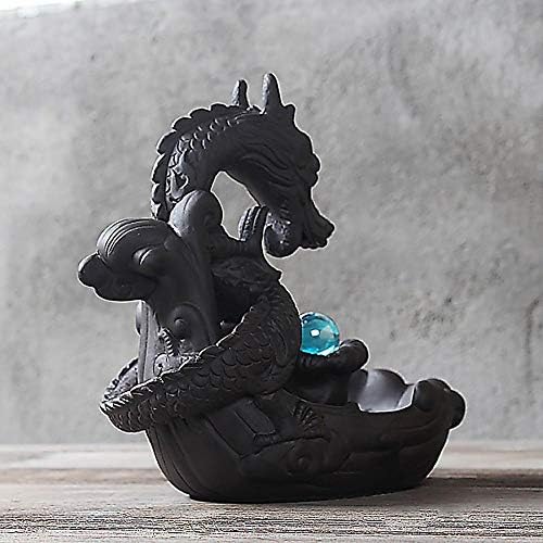 Dragon Backflow Incense Burner Handmade Ceramic Incense Holder with Glass Bead and 10pcs Backflow Incense Cones