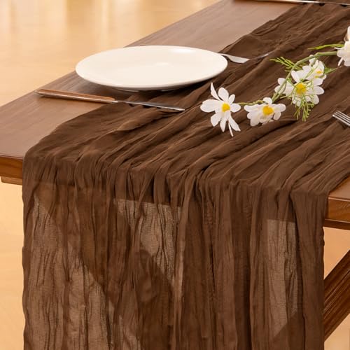 Image of Socomi 10pcs Brown Coffee Cheesecloth Table Runner Boho Rustic Gauze 120 inch 10FT Cheese Cloth Runner for Wedding Party Baby Shower Birthday Home Decor Holiday Decorations