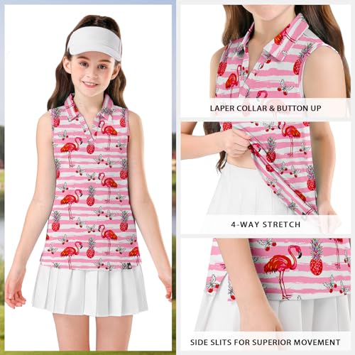 Image of Soneven Girls Sleeveless Polo Shirts Button UP Golf Tennis T-Shirts with Collared Quick Dry Tank Tops for 4-14 Years