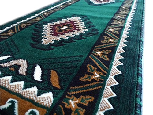 Southwest Native American Area Rug Runner Design Kingdom D 143 Hunter Green (2 Feet X 7 Feet) #TOP6