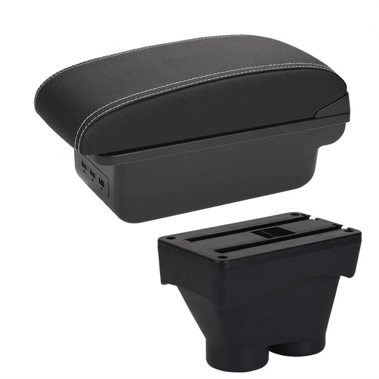 Storage Rack Car Armrest Box Storage Box Retrofit Parts Interior Details Auto Holder Ashtray For Peugeot 208 2012-2018(B3 Black white 3USB)