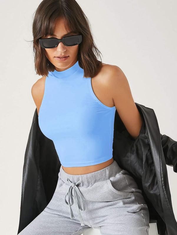 SAGIBO Women's & Girls' Solid Ribbed Crop Tank Top 2