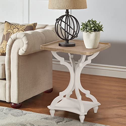 Wnutrees Farmhouse Accent End Table, Rustic Side Table Nightstands For Living Room Bedroom, Wood Tray Top, Handcrafted Finish, Set Of 2, White #TOP3