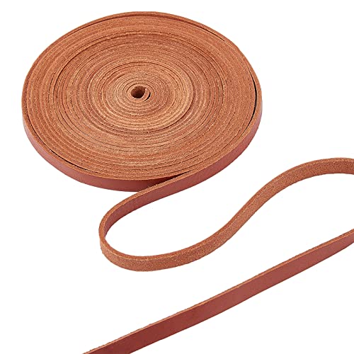 GORGECRAFT 5.5Yds 8mm Flat Genuine Leather Cord Natural Leather String Lace Strips Full Grain Cowhide Braiding String Roll for Jewelry Making DIY Craft Braided Bracelets Belts Keychains(Brown)