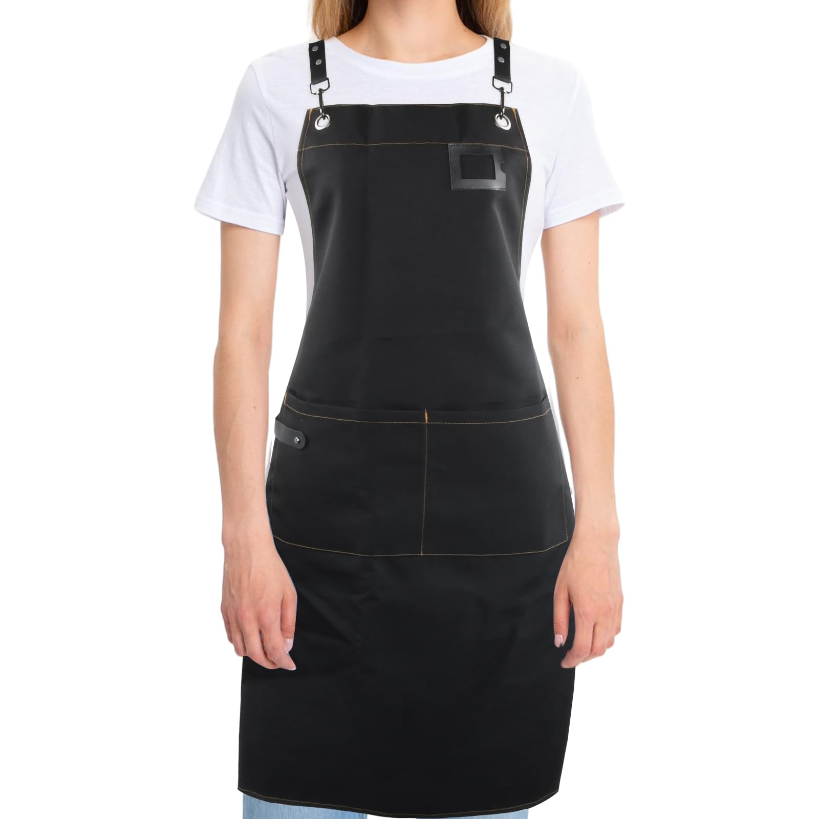 Fangehong Delantal Cocina Hombre, Delantal de Trabajo Impermeable, Delantales de Lona Negro, Delantales de Barbacoa para Hombre, Delantal Camarero Unisex con 2 Bolsillos para Camarero