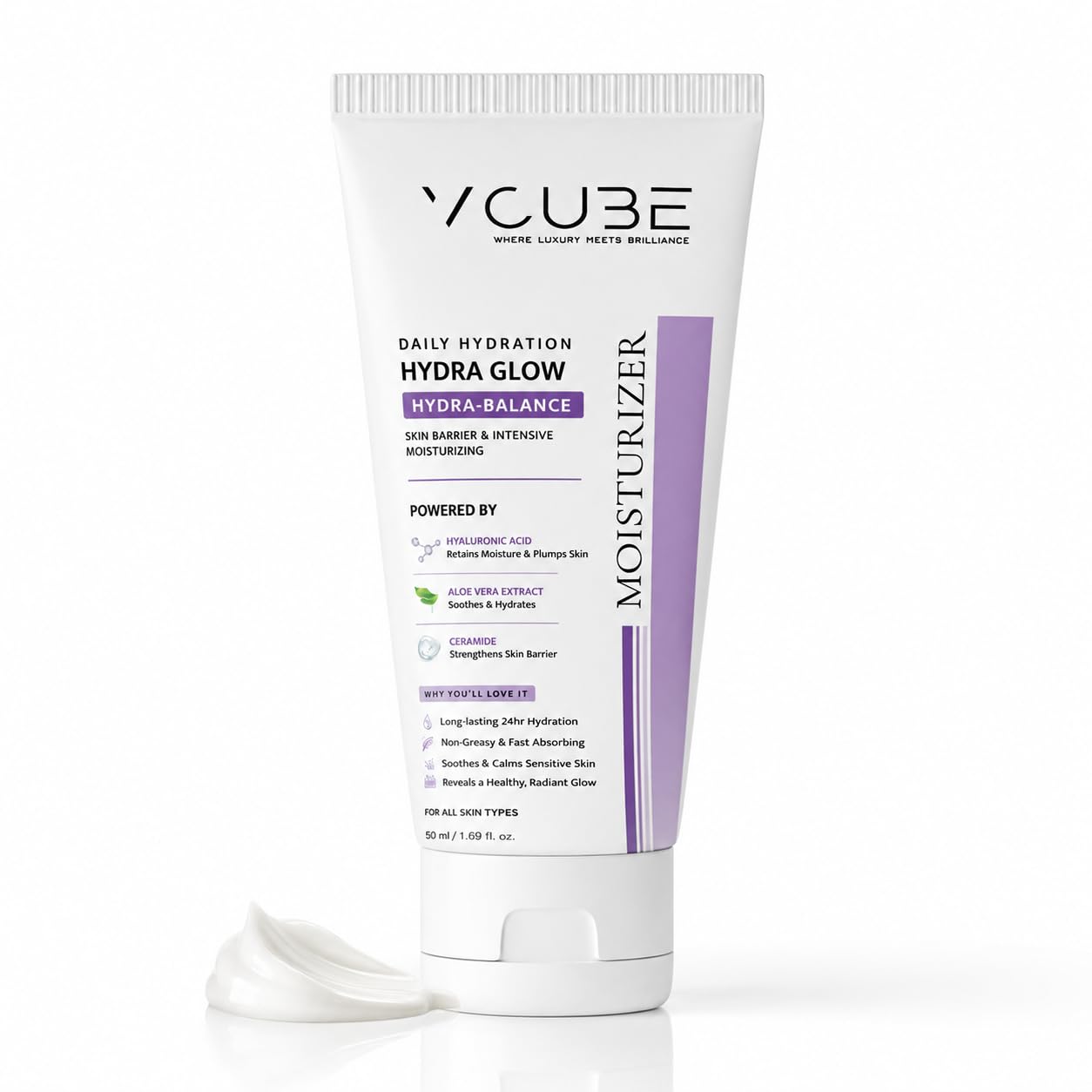 VCUBE Hydra Glow Face Moisturizer for Radiant Glowing Skin | Deep Hydrating Balance Cream with Hyaluronic Acid, Ceramides & Aloe Vera | Lightweight & Non-Greasy for All Skin Types | 50 ml PACK OF 1-image-48
