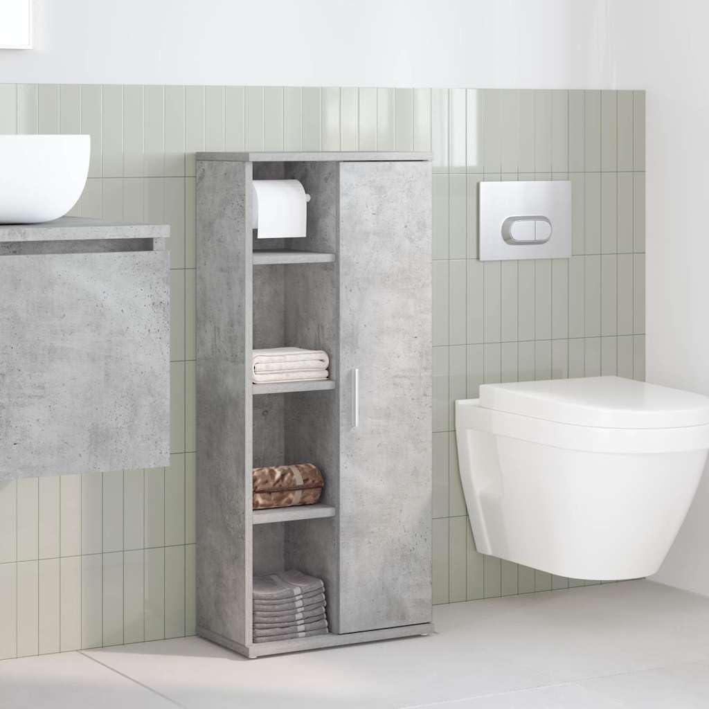 Mueble de baño gris cemento 39 x 22 x 90 cm con portarrollos | Tablero de partículas resistente a la humedad, capacidad de 60 kg, puerta reversible, fácil limpieza