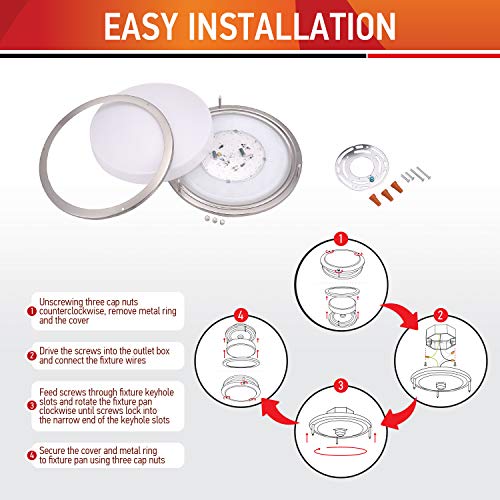 OSTWIN 14 Inch LED Flush Mount Ceiling Light, 21W (170W Equivalent), 1470 Lm, Dimmable Close to Ceiling Light Fixture for Kitchen Hallway Laundry, Brushed Nickel, 5000K, Energy Star, ETL (4 Pack)