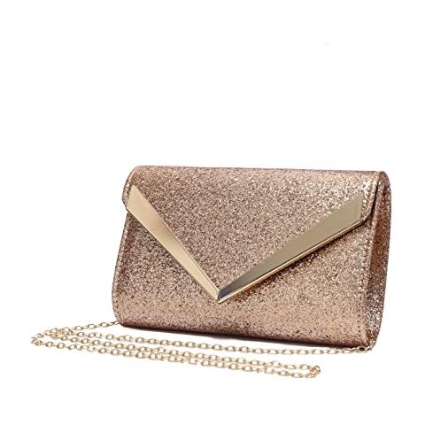 Foxlady's Women's Glitter V Shape Lightweight Envelope Clutch and Evening Black Bag (rose gold) Cover