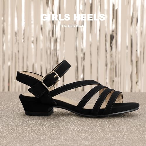Image of PANDANINJIA Girls Heels Dress Shoes Open Toe Low Heel Sandals Flower Girl Toddler Little Big Kids Wedding Party Shoes