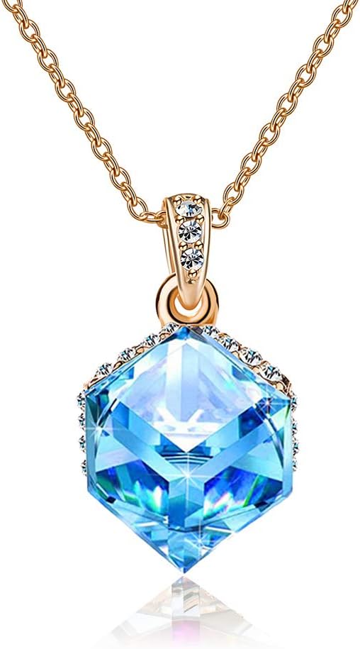 EVEVICColor Changing Cubic Austrian Crystal Pendant Necklaces for Women 14K Gold Plated Hypoallergenic Jewelry