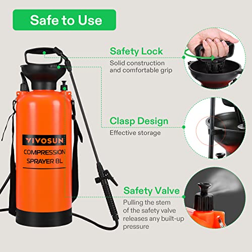 Vivosun 2-Gallon Pump Pressure Sprayer, Pressurized Lawn & Garden Water Spray Bottle With Adjustable Shoulder Strap, Pressure Relief Valve, For Spraying Plants, Garden Watering And Household Cleaning #TOP3
