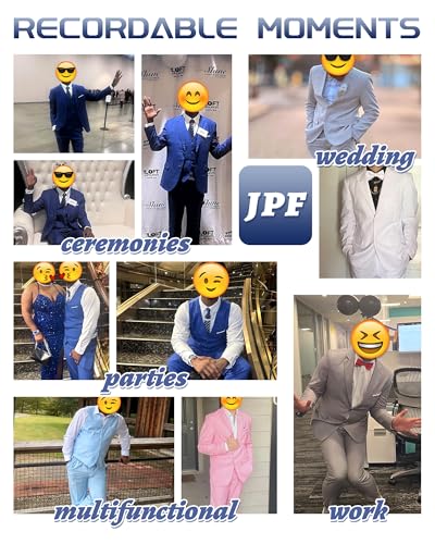 JPF Men's 2 Piece Slim Fit Suit Set, Two Button Solid Jacket Pants with Tie Suits for Men 6