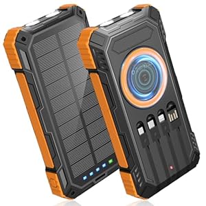 Power Bank Solar Charger,49800mAh Wireless Portable Charger with 4 Built-in Cables,22.5W Fast Charging Battery Pack USB-C in/Output PD+QC3.0 Portable Power Bank for All Cell Phones