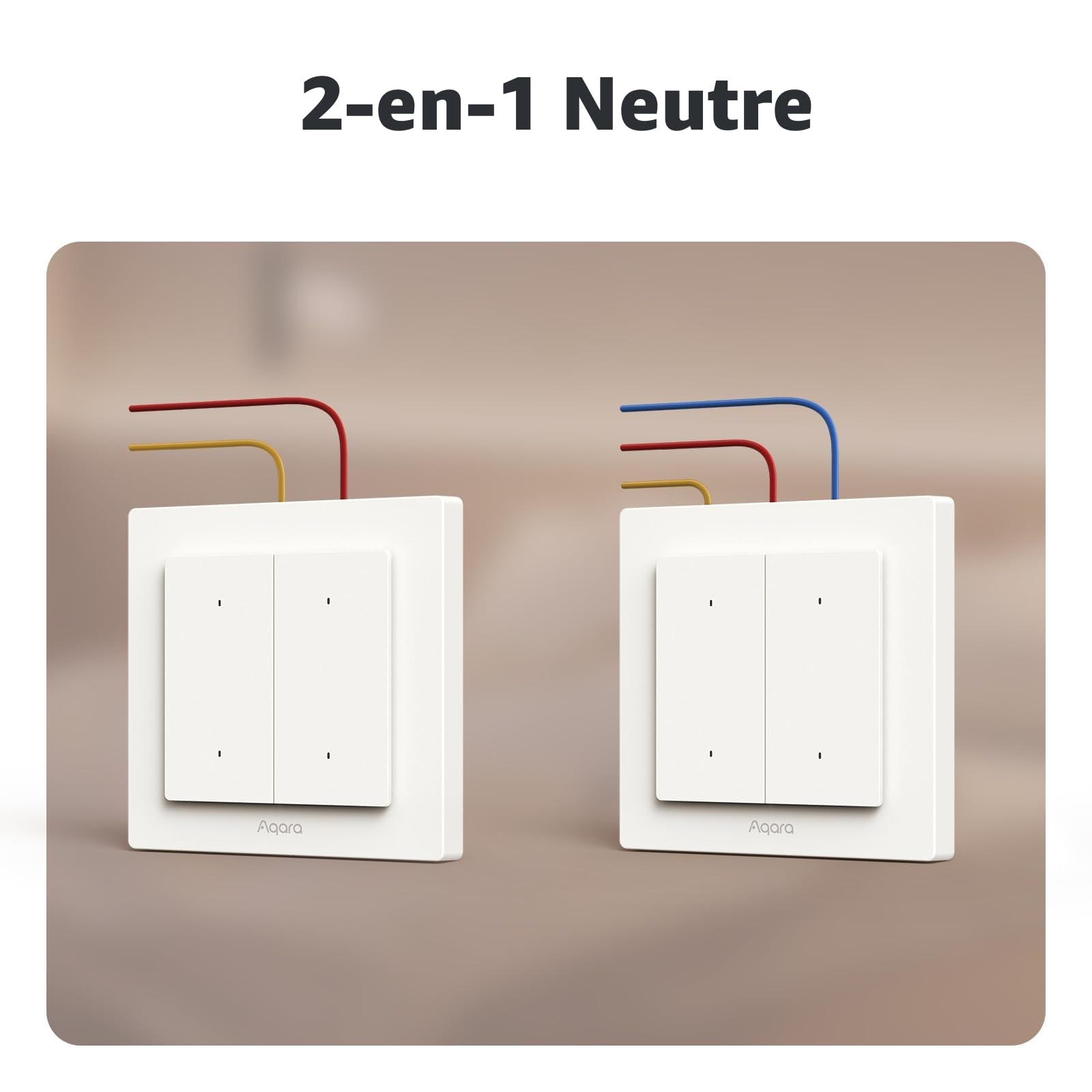 Aqara Interrupteur d'éclairage H2 UE (2 Groupes 1 Canal, 2-en-1 Neutre), Interrupteur Mural Intelligent avec Thread/Zigbee, Matter over Thread, Compatible avec Apple Home, Alexa, Google Home