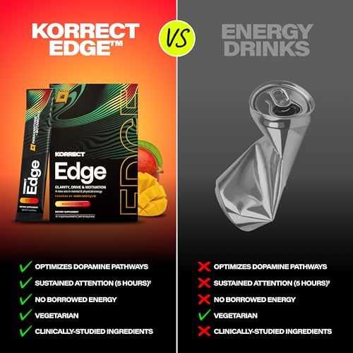 Image of Korrect Edge Paraxanthine Powder, Caffeine Alternative, 15 Ct (Mango) | Energy Powder Supporting Focus, Mental Clarity, Sustained Energy, Caffeine Alternative, Vegan, Gluten Free, Non-GMO