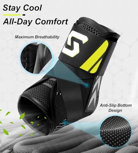 Image of Quick Lace Up Ankle Brace for Sprained Ankle, Slim Fit Ankle Support Brace with Side Stabilizing Pads for Men & Women, Adjustable Ankle Stabilizer for Injury Recovery, Running, Sports, M-Support Plate of 2
