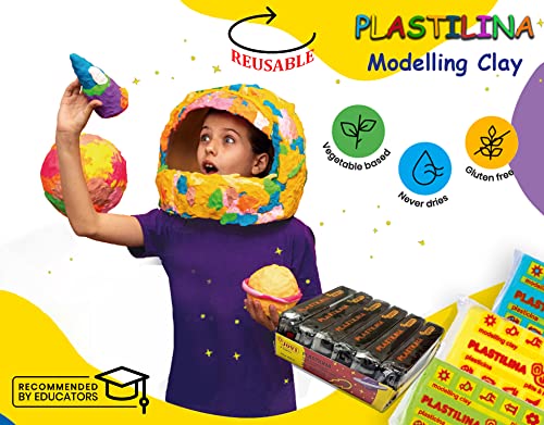 Image of Jovi Plastilina Black Non-Drying Modelling Clay for Art & Craft Pack of 6 Bars - 50gms Each Non-Toxic Gluten Free Fine Motor Skills, Moulding, Pottery Sculpting Project Work with Dough