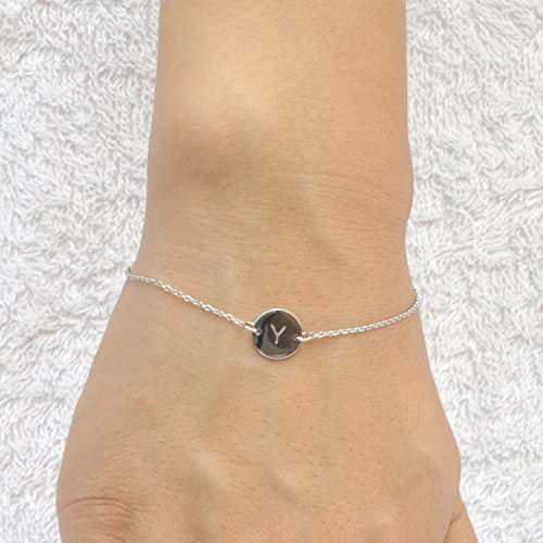 Image of HUAN XUN Stainless Steel Engraved Initial Bracelet Adjustable, 7.87 inch
