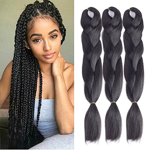 Dingxiu (3Packs,24inch) Ombre Braiding Hair Extensions Afro Jumbo Braids Synthetic Fiber Hair Two Tone Twist Braiding hair 100g/Pack (1B)