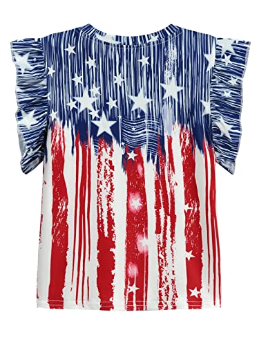 Toddler Girls July 4th Shirts American Flag Ruffle Short Sleeve Patriotic Red White Blue Star Outfits Blouse Tops2