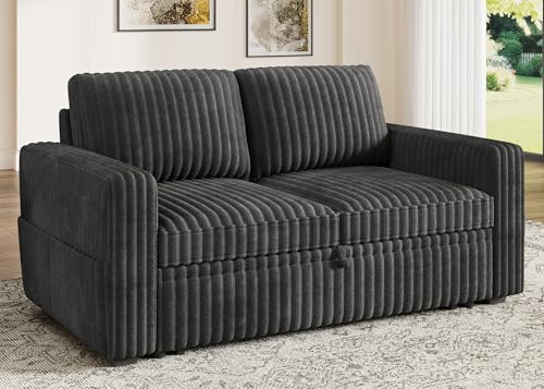 Image of HONBAY Modular Pull Out Sofa Bed,Corduroy Loveseat, Couches for Living Room,Dark Grey