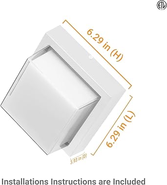 Diodesy- LED Wall Sconce Square Light Fixture White Aluminum 30K/40K/50K Color Selectable 12W (60W Equivalent) 850LM Modern Outdoor Flush Mount for Hallway Porch Entryway Garden Garage ETL Listed