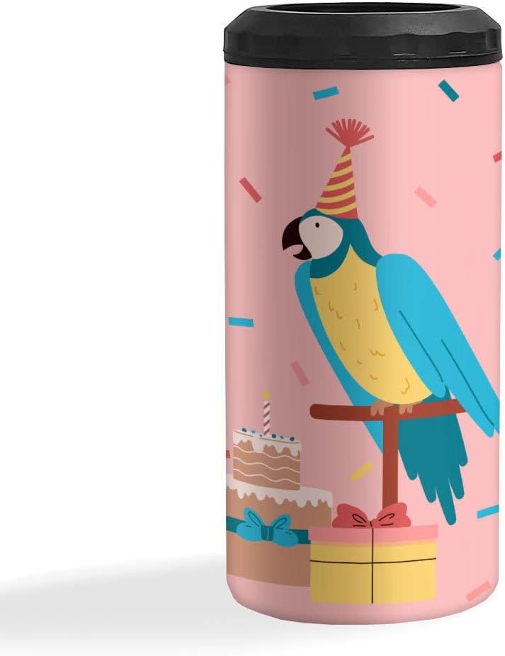 Party Parrot Insulated Slim Can Cooler - Birthday Party Can Cooler - Graphic Insulated Slim Can Cooler