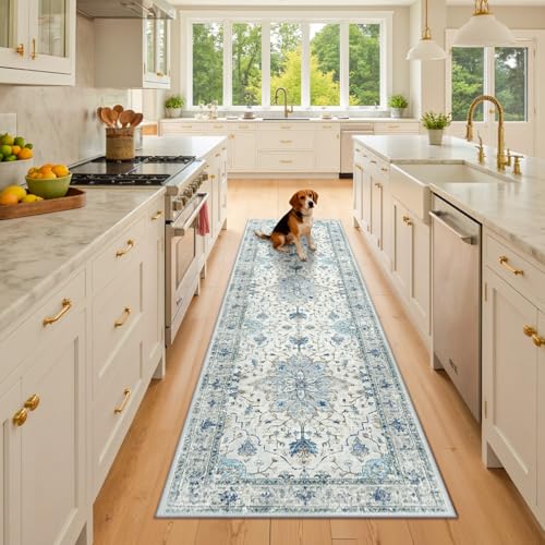 RELEANY Washable Vacuum-Friendly Area Rugs Runner 2'x8' Blue/Gray