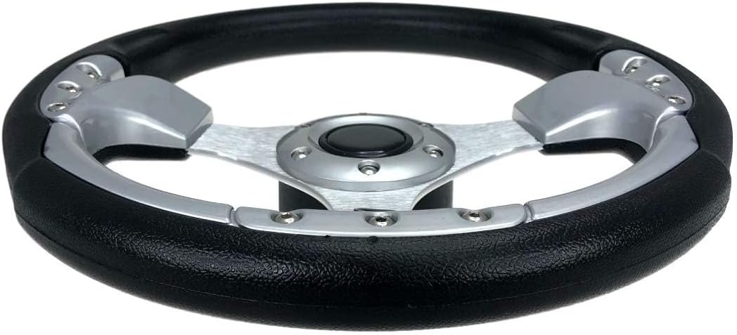 Pactrade Marine Boat Pontoon Non- Magnetic Steering Wheel Aluminum Frame Polyurethane (PU) Sleeves 3 Spokes 12-1/2" Diameter Aluminum Hub with 3/4" Tapered Bore (Silver)