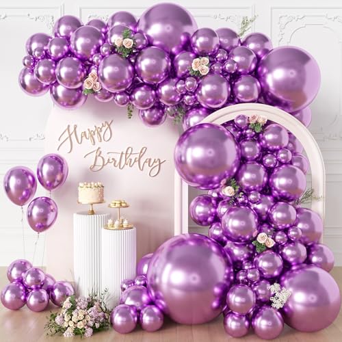 KALOR Metallic Purple Balloons 135 pcs Different Sizes 36 18 12 10 5 Inch Latex Balloons Matte Arch Kit Garland for Birthday Graduation Baby Shower Anniversary Wedding Party Decorations