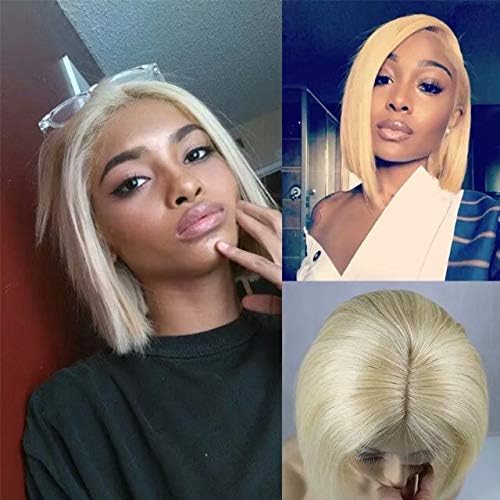 Zhangxiuzhu Hair Short Bob Straight Wig Human Hair #613 Blonde Color 10" Short Brazilian Hair Glueless Full Lace Wigs with Baby Hair Natural Hairline Glueless Front Lace Bob Wig